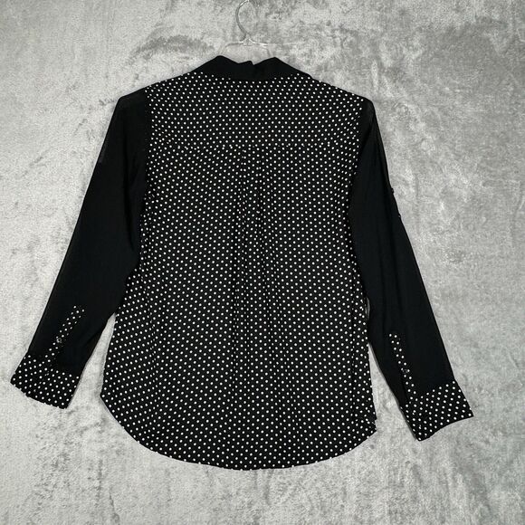 Express Shirt Womens Medium Black White Polka Dots Portofino Office Professional - Picture 3 of 7